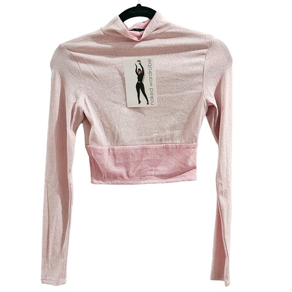 NAKED WARDROBE PINK LONG SLEEVE CROP TOP size medium - Picture 1 of 8